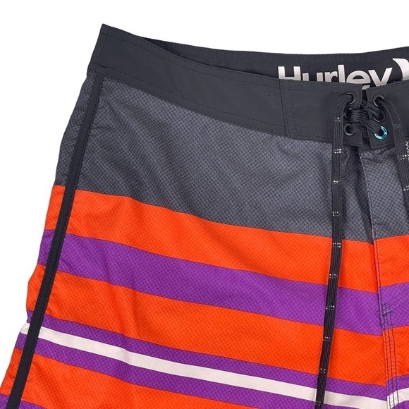 Hurley Phantom Boardshorts Mens 36 Logo Patch Red Purple Bright Striped Swim - Picture 2 of 11